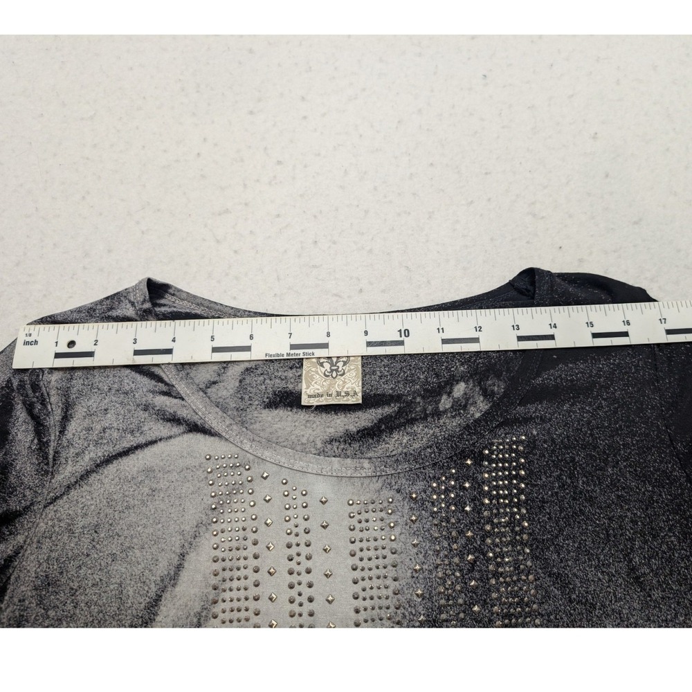 Vocal Long Sleeve Top Womens L Black Acid Wash Rhinestone Edgy Boho - Picture 6 of 7